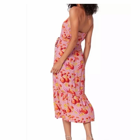 PAIGE Pink Floral Halter Midi Dress with Side Slit and Waist Tie - Picture 2 of 5
